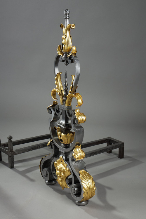 PAIR OF WROUGHT IRON LANDIERS (ANDIRONS), LATE 19TH CENTURY