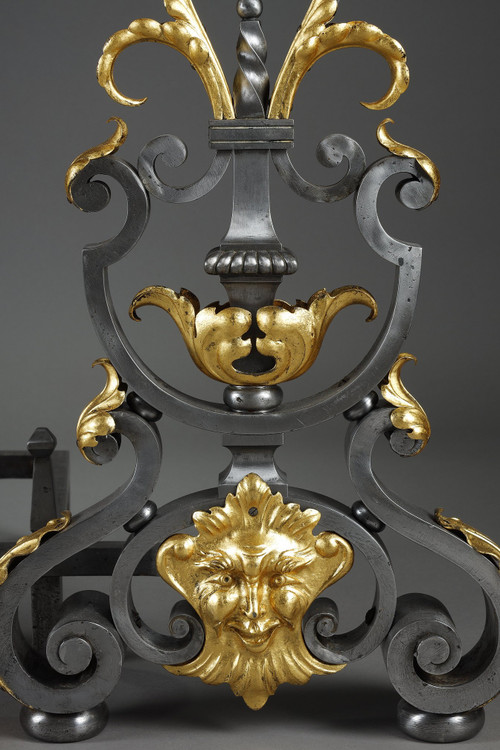 PAIR OF WROUGHT IRON LANDIERS (ANDIRONS), LATE 19TH CENTURY