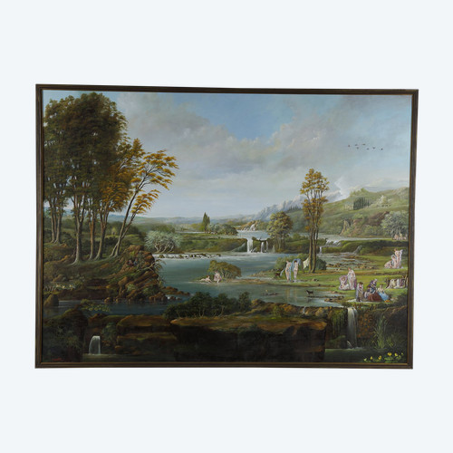 LARGE PANORAMIC CANVAS IN THE ROMANTIC STYLE OF THE MID-19TH CENTURY