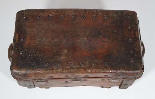 17th century leather travel trunk