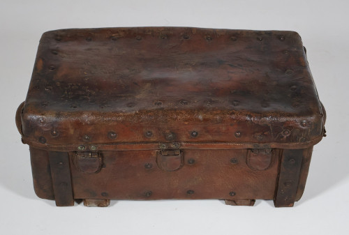 17th century leather travel trunk