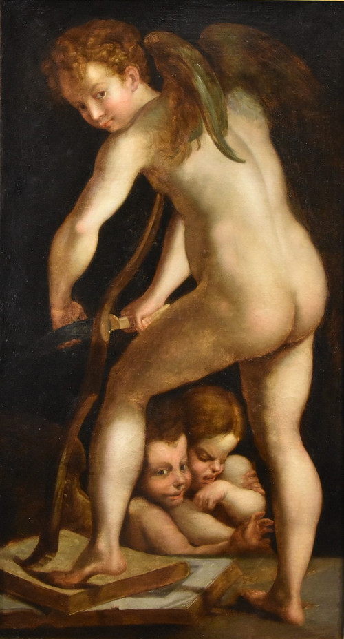 Amor bei der Herstellung seines Bogens, Francesco Mazzola, Il Parmigianino (Parma, 1503 - 1540) Follower von