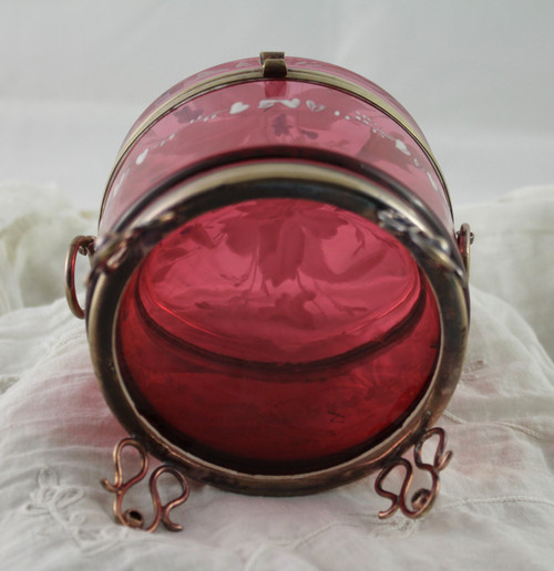 Pink glass box with enamel decoration attributed to Cristallerie Moser 1880-1900