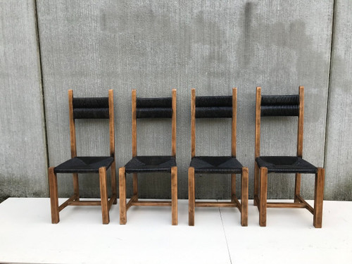 Set of 4 straw chairs, circa 1960