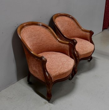  Pair of Bergères in solid Blond Mahogany, Napoleon III period - 1850