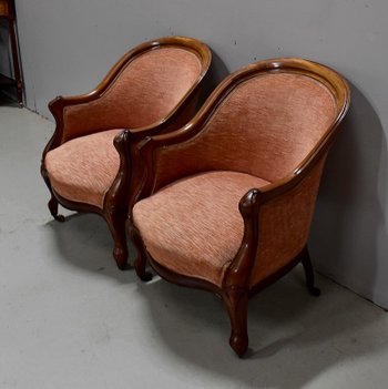  Pair of Bergères in solid Blond Mahogany, Napoleon III period - 1850