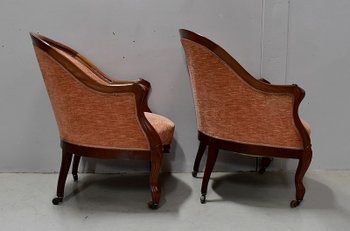  Pair of Bergères in solid Blond Mahogany, Napoleon III period - 1850