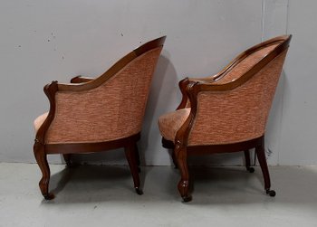  Pair of Bergères in solid Blond Mahogany, Napoleon III period - 1850