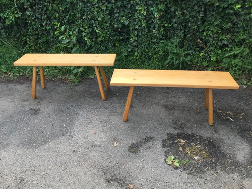 Pair of solid pine benches.