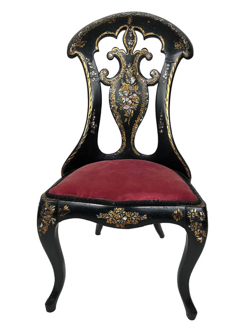 High-back chair in wood and burgundy cardboard, Napoleon III