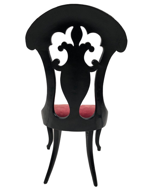 High-back chair in wood and burgundy cardboard, Napoleon III