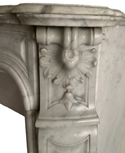 Louis XV style mantel in white Carrara marble XIX century