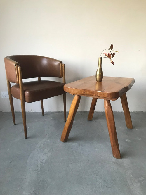 Brutalist solid wood coffee table.