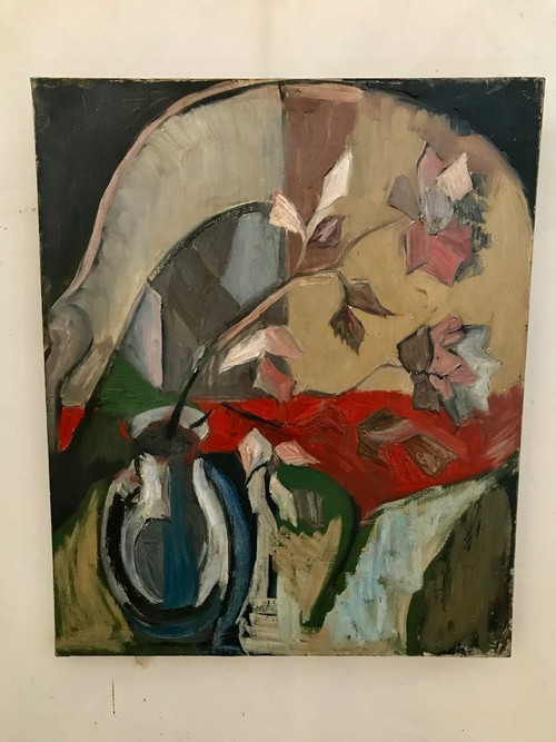 Bouquet of flowers, Oil on canvas, Mid-20th Century.