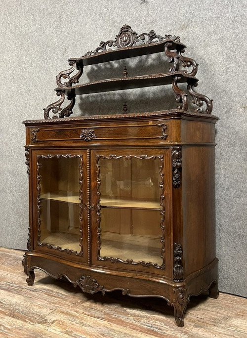 geschwungene Bibliotheksvitrine aus der Zeit Napoleons III. aus Mahagoni um 1850