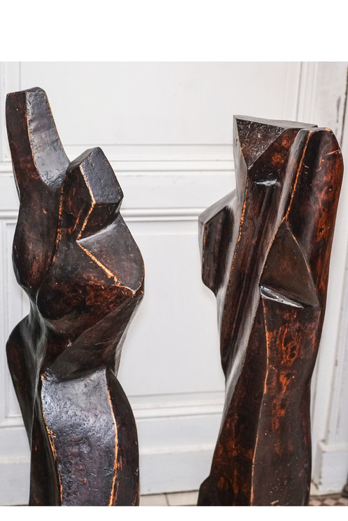 Étienne BALMADIER known as Balma, "COUPLE", Pair of wooden sculptures