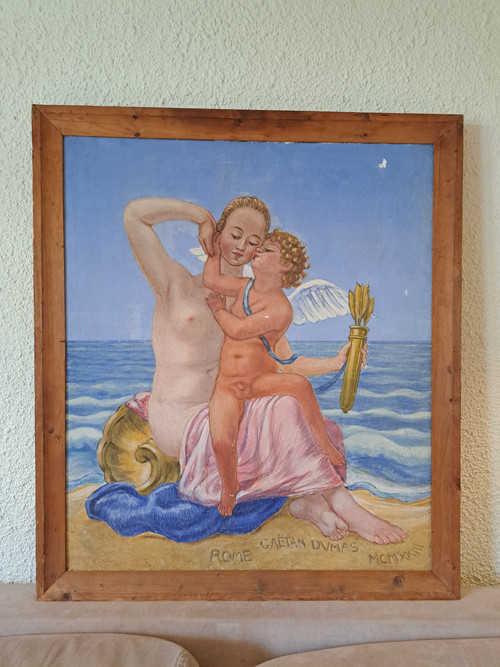 Gaëtan Dumas, Venus And Cupid, Tempera On Canvas, Early 20th Century.