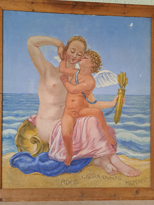 Gaëtan Dumas, Venus And Cupid, Tempera On Canvas, Early 20th Century.