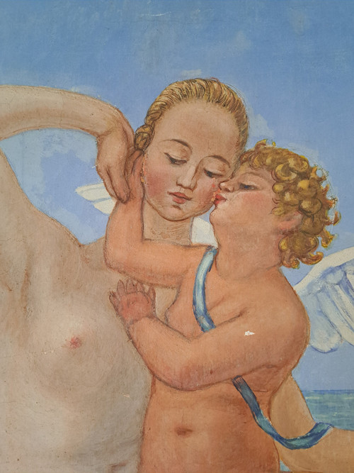 Gaëtan Dumas, Venus And Cupid, Tempera On Canvas, Early 20th Century.