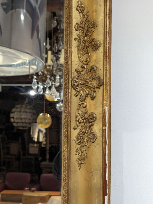 Large Restoration Mirror In Gilded Stucco With Gold Leaf