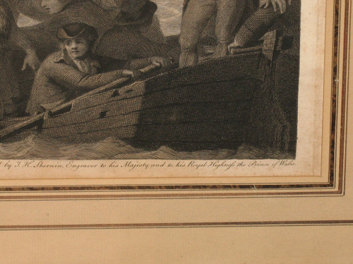 Bataille navale grande gravure anglaise de John Keyse Sherwin époque 18ème encadrée