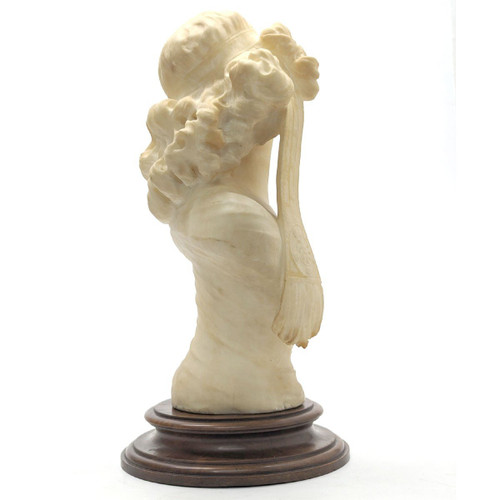 Bust Of Young Oriental Art Nouveau Woman In Alabaster Circa 1900