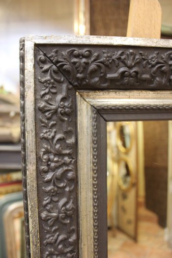 Small Napoleon III rectangle mirror, white gold and patina