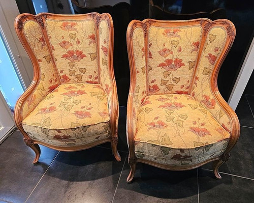 Pair of Art Nouveau chairs School of Nancy "Glycine"