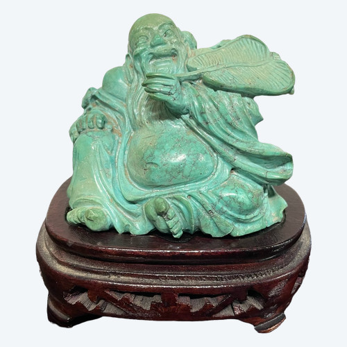 Chine - Bouddha Sculpture En Turquoise 20ème H: 6 Cm