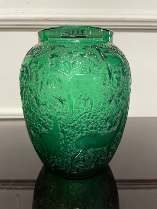 Lalique France - Art Deco Style Green Crystal Doe Vase