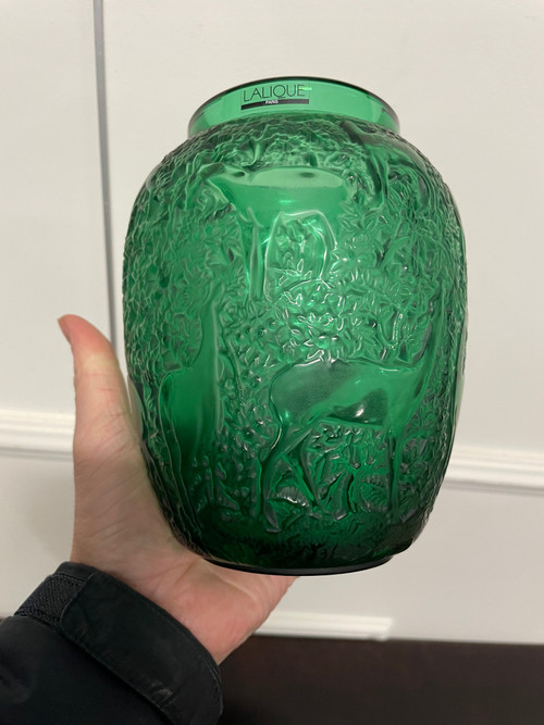 Lalique France - Art Deco Style Green Crystal Doe Vase