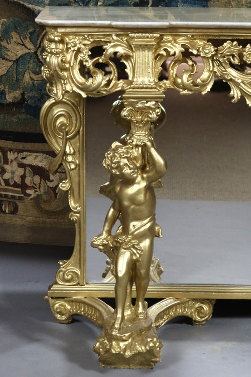 Large console in gilded wood from the 20th century