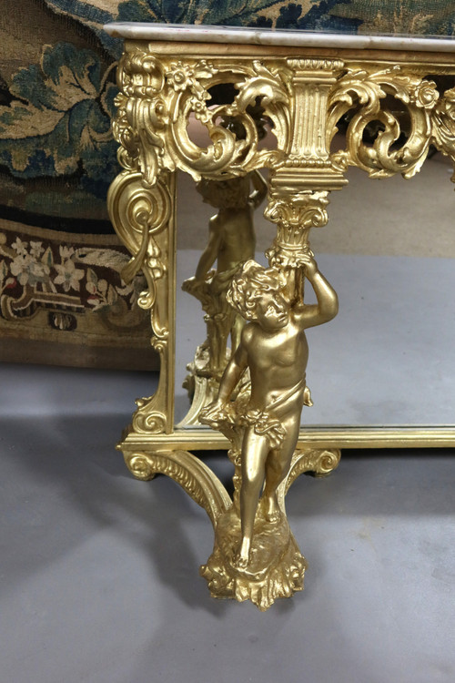 Large console in gilded wood from the 20th century