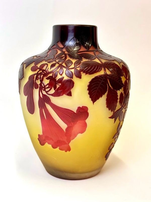 Emile Gallé Art Nouveau Vase “Red Bignones”