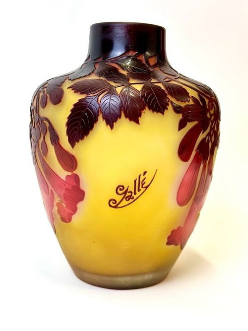 Emile Gallé Art Nouveau Vase “Red Bignones”