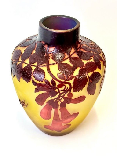 Emile Gallé Art Nouveau Vase “Red Bignones”