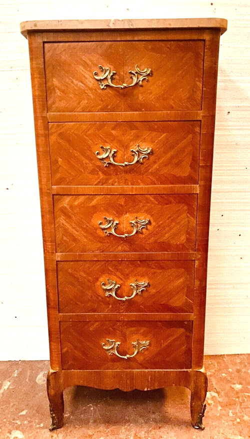 Louis XV style chiffonier in inlaid wood 20th century