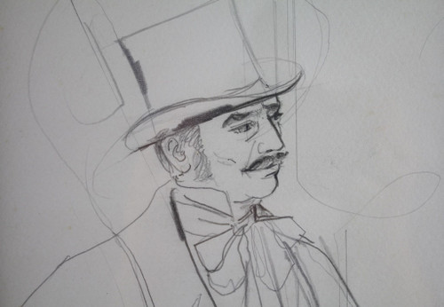 Drawing "Portrait of a man in a top hat" Jean-Baptiste Valadié (born in 1933)