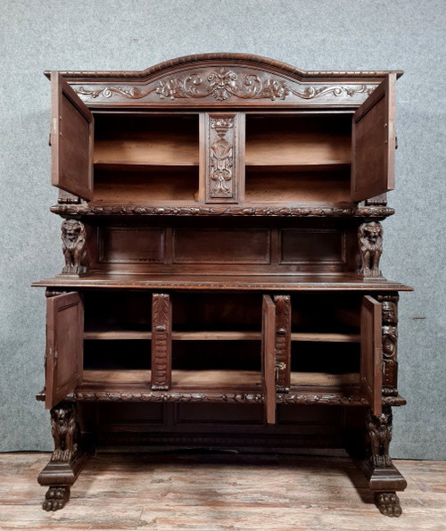 Renaissance style two-body buffet in solid walnut circa 1850