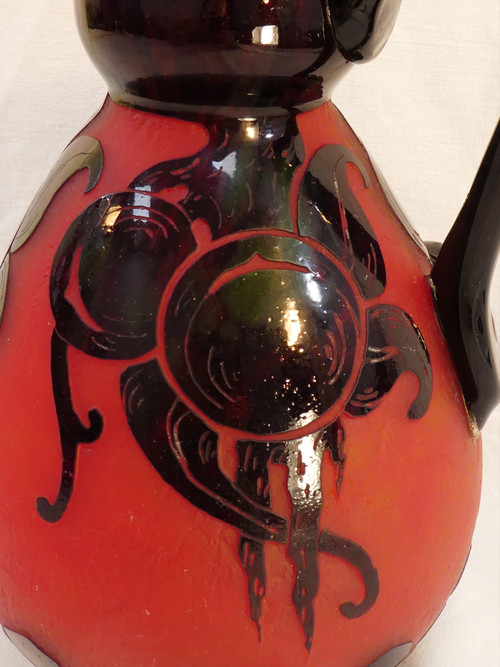 Large ART DECO Pitcher signed LE VERRE FRANCAIS for SCHNEIDER