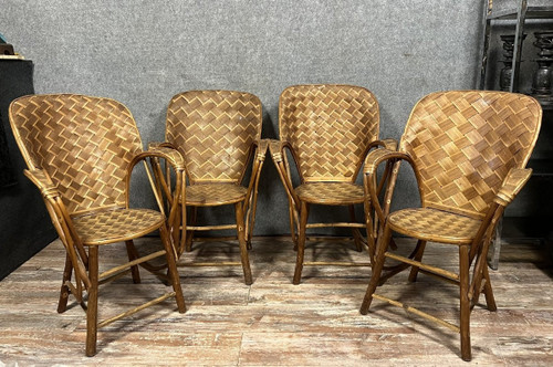 Secondo "Le Corbusier" intorno al 1960: serie di 4 poltrone in rattan