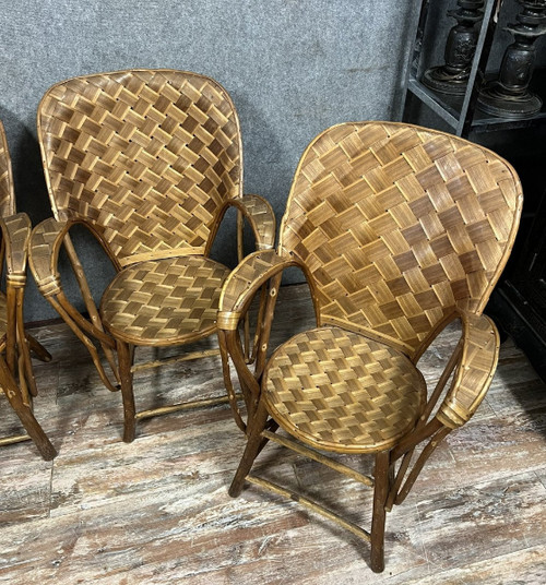 Secondo "Le Corbusier" intorno al 1960: serie di 4 poltrone in rattan