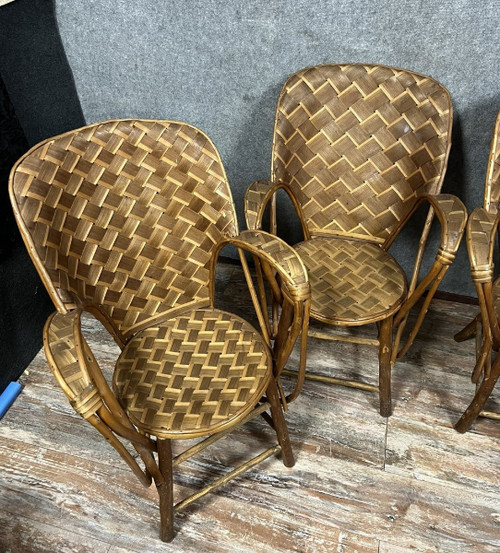 Secondo "Le Corbusier" intorno al 1960: serie di 4 poltrone in rattan