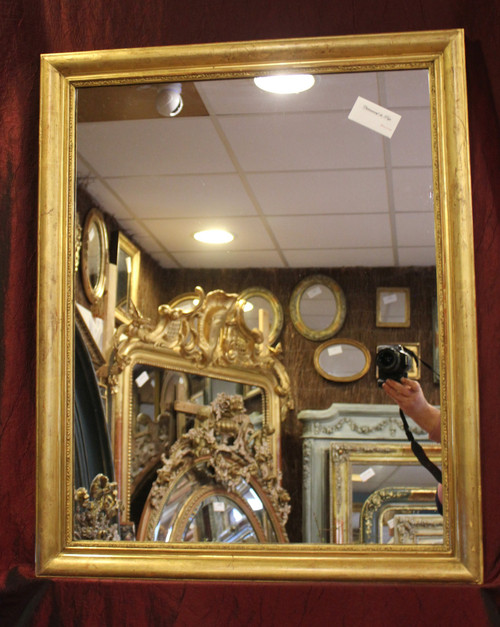 Miroir Ancien Rectangle Doré Feuille d'Or, Louis Philippe 65 X 80 Cm