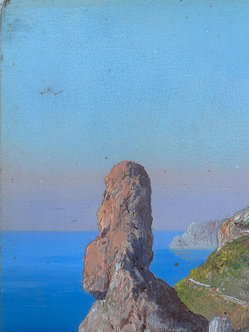 Andréa Cherubini (Born In 1833) View Of Capri - Small Painting On Panel