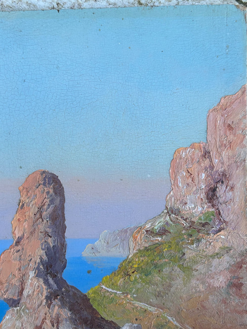 Andréa Cherubini (Born In 1833) View Of Capri - Small Painting On Panel