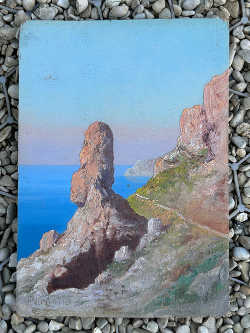 Andréa Cherubini (Born In 1833) View Of Capri - Small Painting On Panel