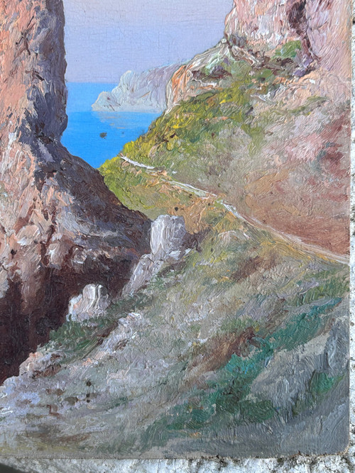 Andréa Cherubini (Born In 1833) View Of Capri - Small Painting On Panel