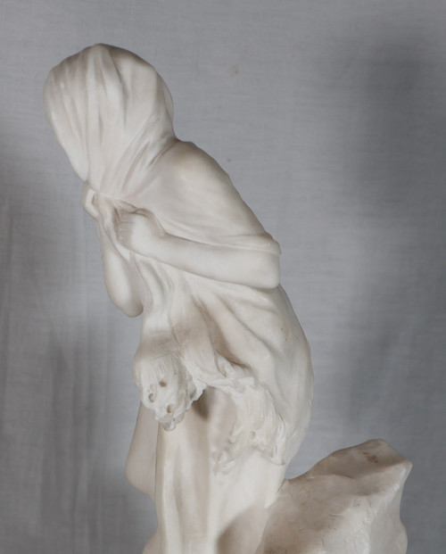 Alabaster Sculpture "la Frileuse" Signed A. Del Perugia (XIX-XX)