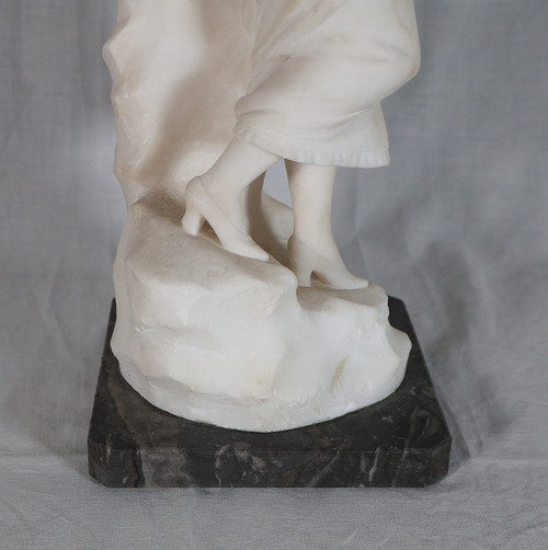 Alabaster Sculpture "la Frileuse" Signed A. Del Perugia (XIX-XX)